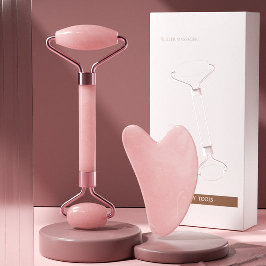 Luxora Lane™ Rose Quartz Facial Sculpting Roller Massager Set