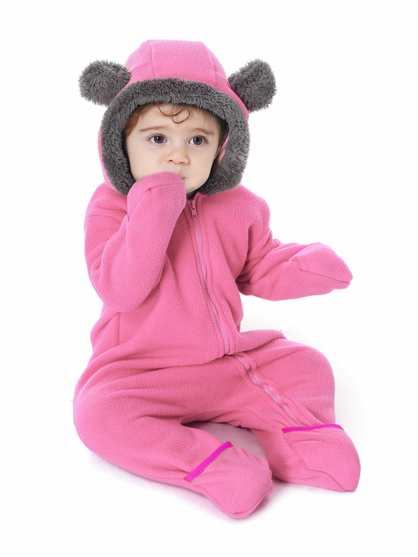 Luxora Lane Bear Hooded Baby Jumpsuit - Ultra Soft Winter Romper