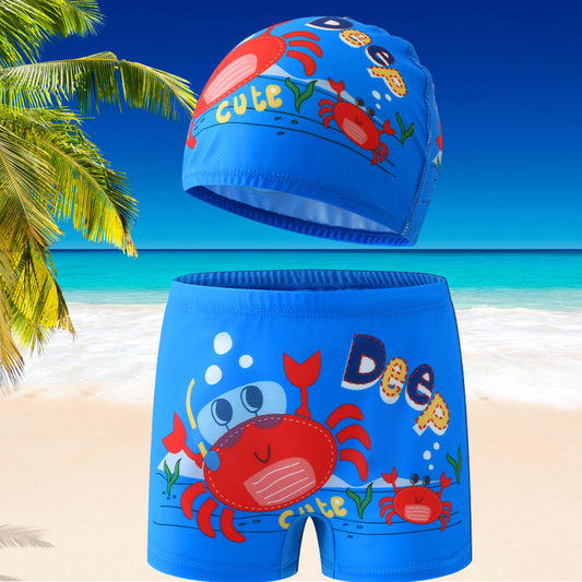 Luxora Lane boys' swim trunks & matching cap set - quick-dry kids swimwear, photo 1