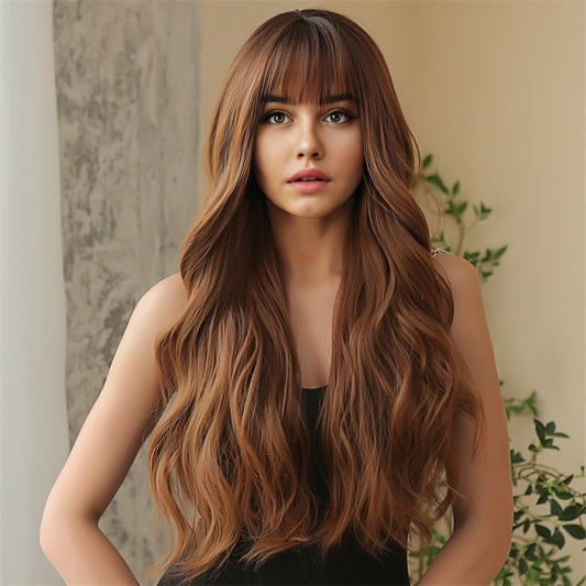 Luxora Lane™ Long Curly Synthetic Wig with Adjustable Bangs